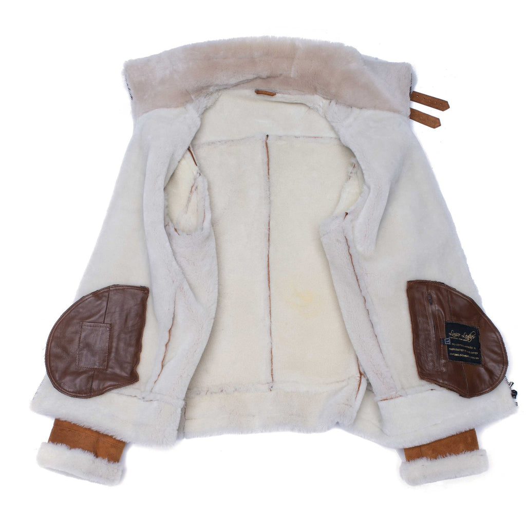 Handmade Hagan's Tan Aviator Bomber Suede Shearling Jacket