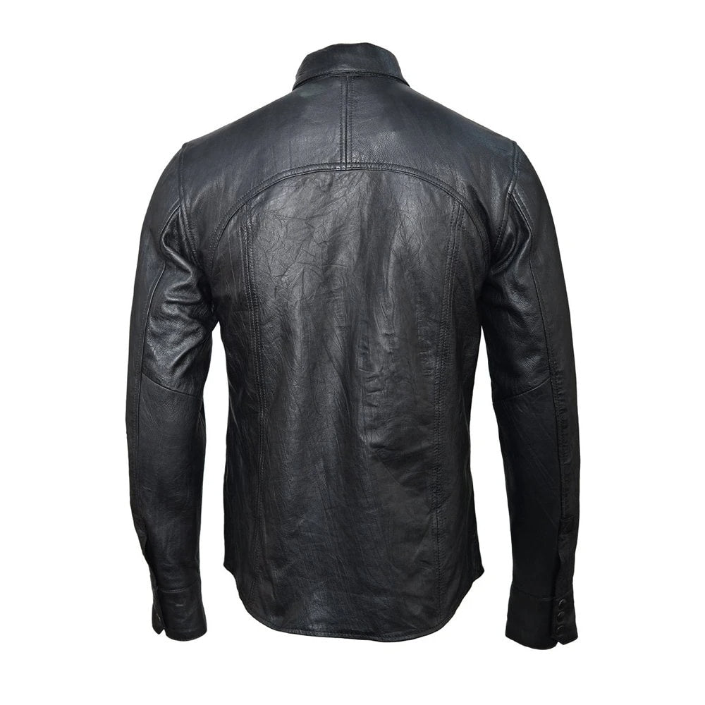 Handmade Classic Black Leather Shirt
