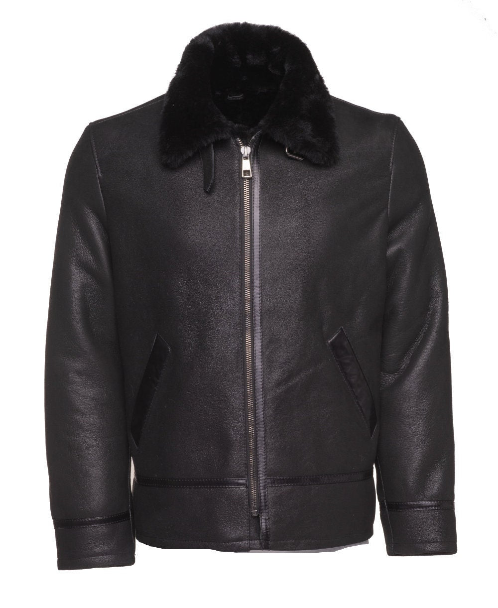 Handmade Black B3 Bomber Aviator Shearling Jacket
