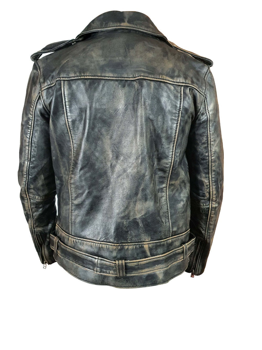Handmade Distressed Biker Style Jacket With Belt