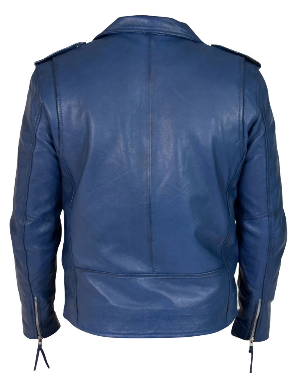 Handmade Kain Blue Classic Biker Style Leather Jacket With Belt