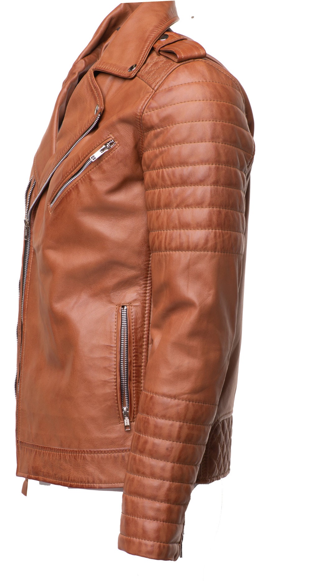 Handmade Tan Quilted Biker Leather Jacket