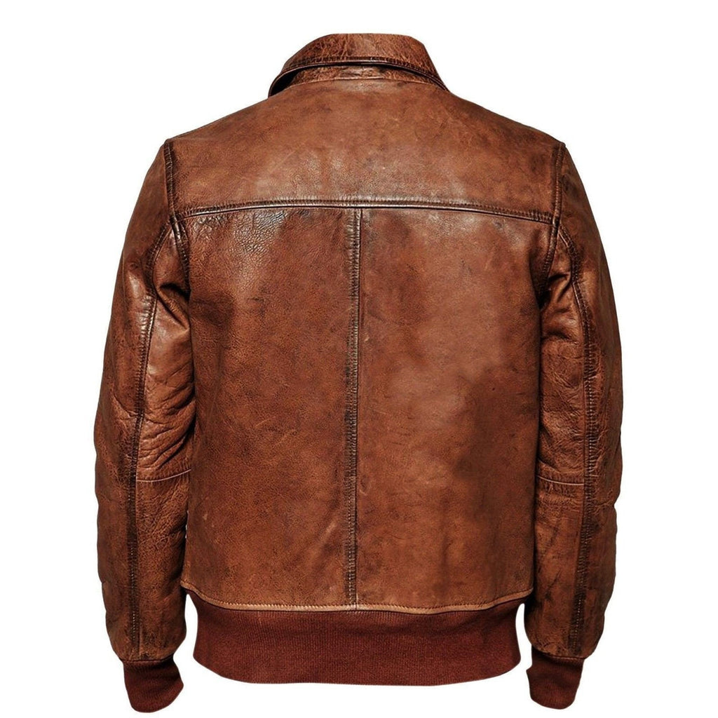 Handmade Boyd's Rust Leather Jacket With Ribbed Cuffs