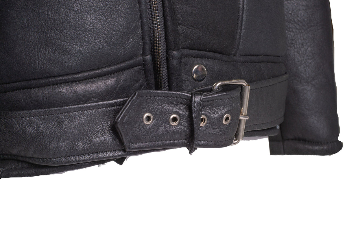 Handmade Black on Black Shearling Biker Jacket