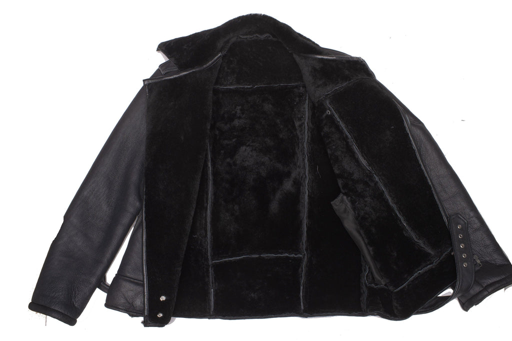 Handmade Black on Black Shearling Biker Jacket
