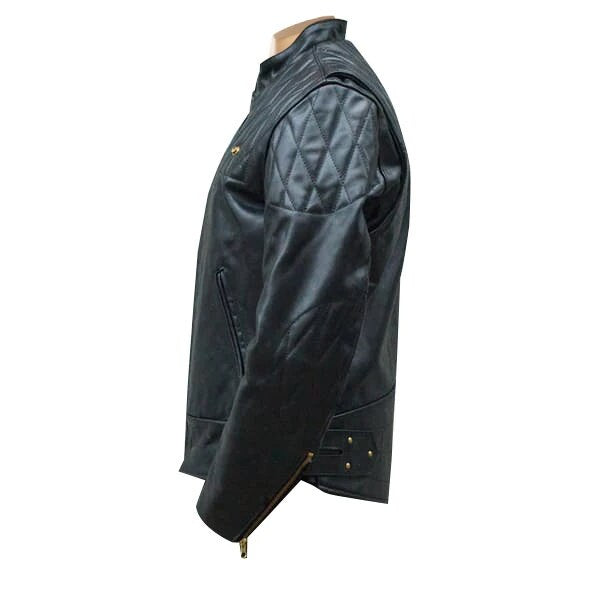 Handmade Brandford's Biker Style Leather Jacket With Quilted Stitching Details