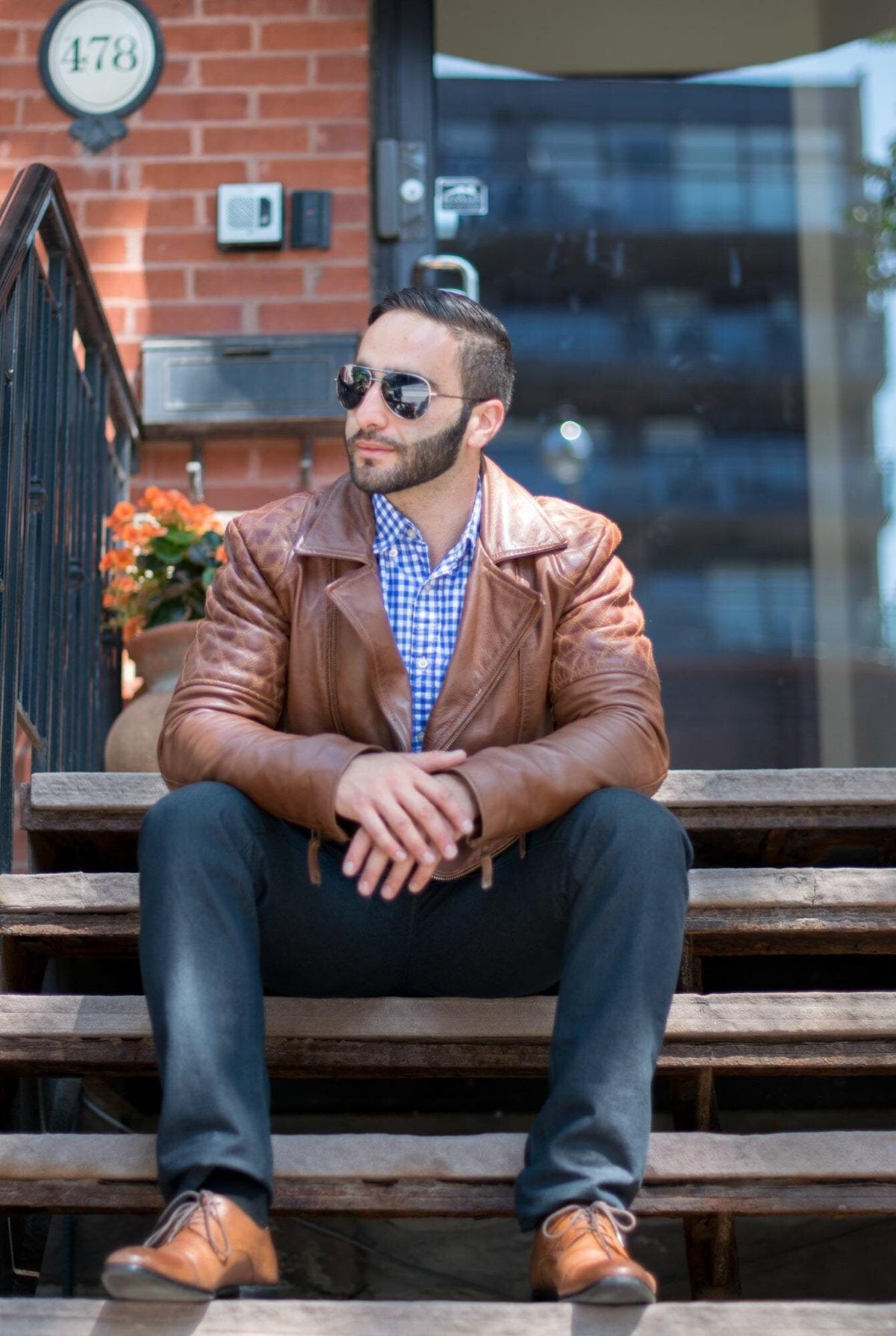 Handmade Distressed Cognac Biker Leather Jacket
