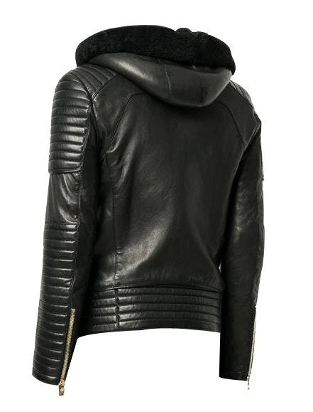 Handmade  Sundown Biker Jacket With Fur Collar