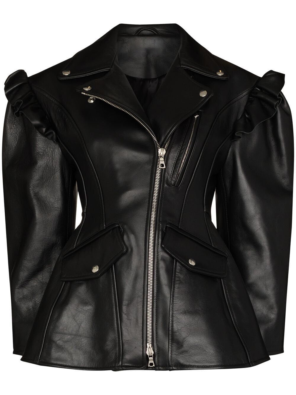 Handmade Frill-Detailing Biker Jacket