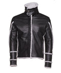 Handmade Harry's Sherpa Leather Jacket With Double Collar
