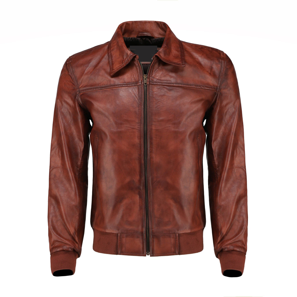 Handmade Boyd's Brown Leather Jacket With Ribbed Cuffs