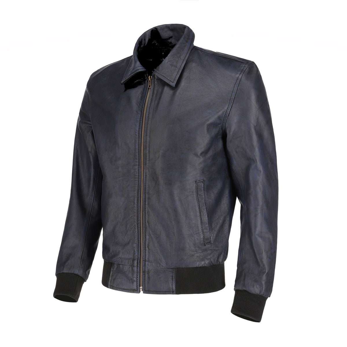 Handmade Black Beige Suede Bomber Leather Jacket With Ribbed Cuffs