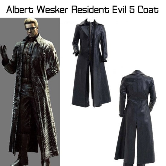 Handmade Albert Wesker Black Trench Resident 5 Handmade Cosplay Costume Leather Coat