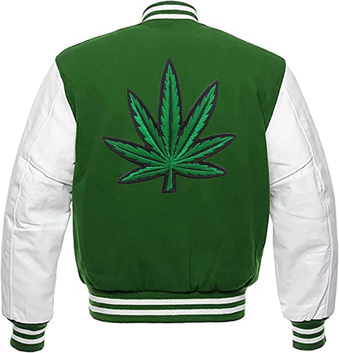 Handmade Pot Leaf Weed Cannabis Rastafarian Jacket High Times Varsity Jacket