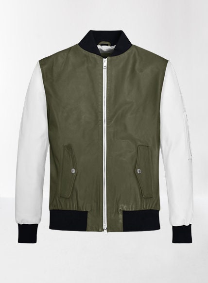 Handmade White and Green Varsity Bomber Jacket