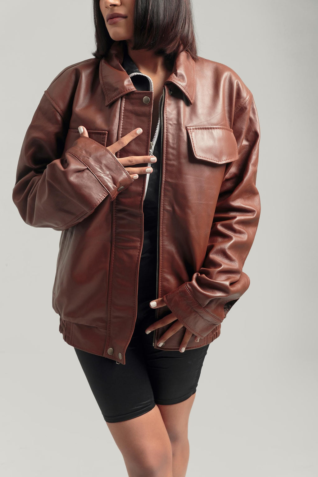 Oversized Brown Bomber Jacket Retro Leather Jacket Handcrafted & Designed by Ox and Bulls
