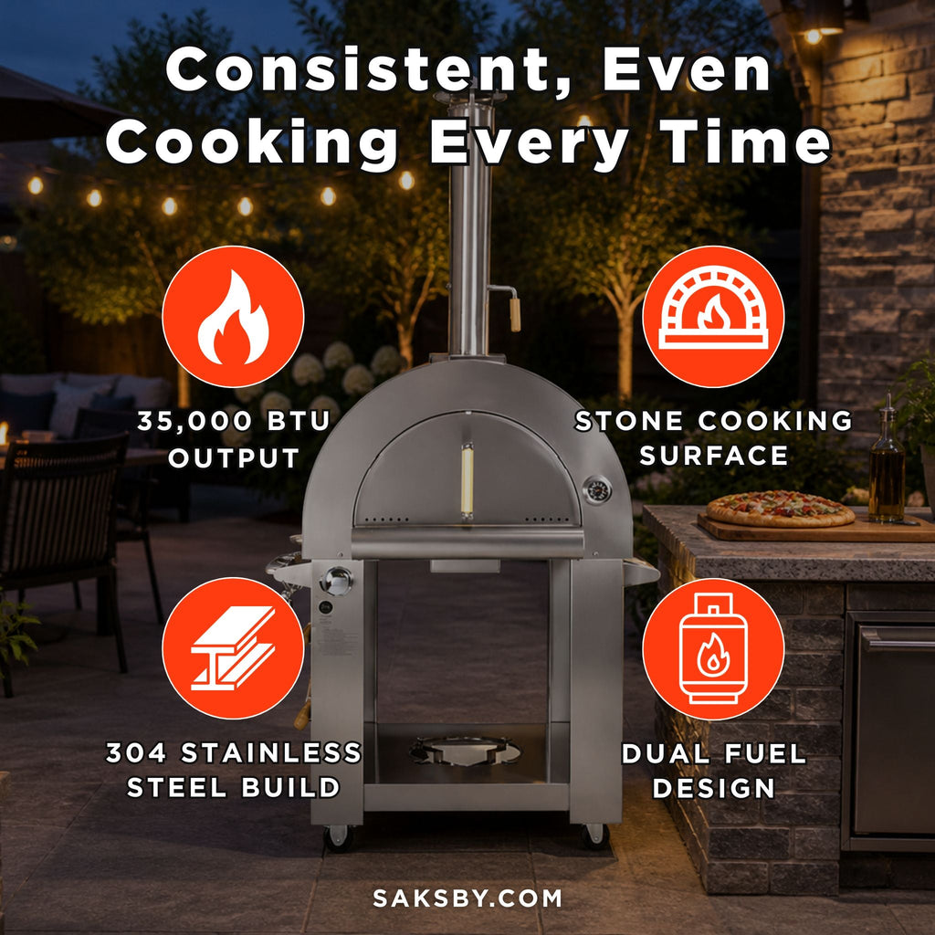 KoKoMo Grills Premium 32-Inch Stainless Steel Dual-Fuel Gas Or Wood Fired Pizza Oven [KO-PIZZAOVEN] (SAK14753)