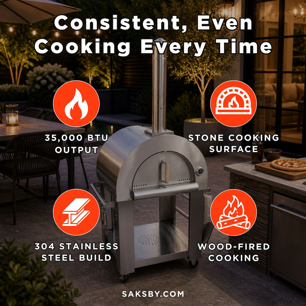 KoKoMo Grills Premium 32-Inch Stainless Steel Wood-Fired Pizza Oven [KO-PIZZAOVEN] (SAK92618)