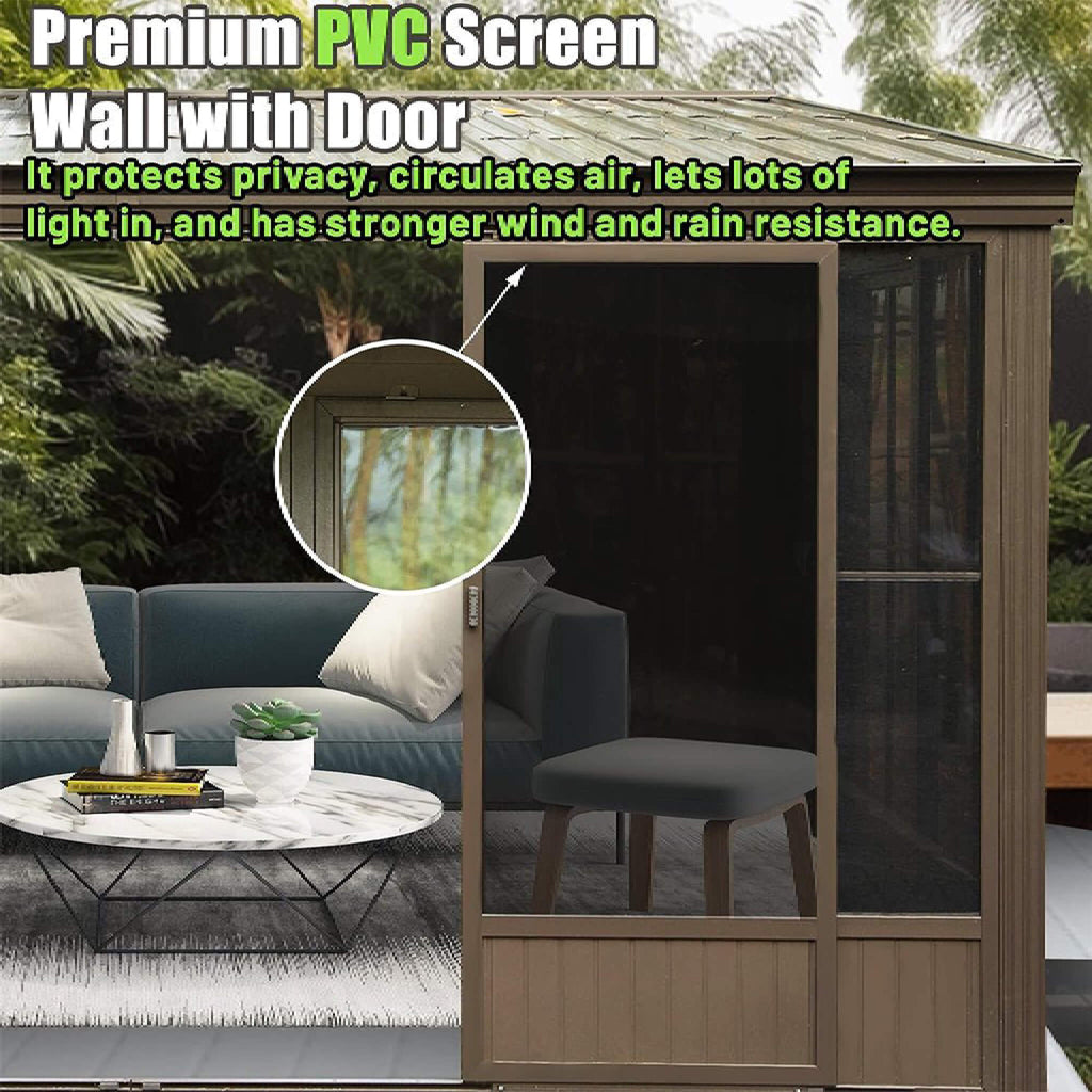 [12X14FT] Haven Large Outdoor All-Season Wall-Mounted Sunroom With Galvanized Steel Roof & Moveable PVC Screen (SAK46475)