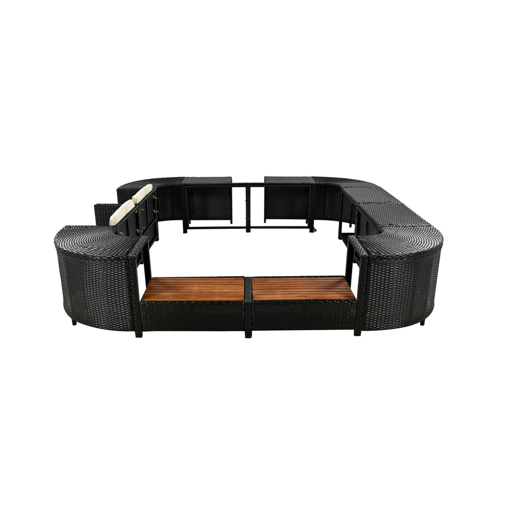 Large Outdoor Quadrilateral Spa Surround Rattan Sectional Sofa Set With Storage Compartments (SAK80217)