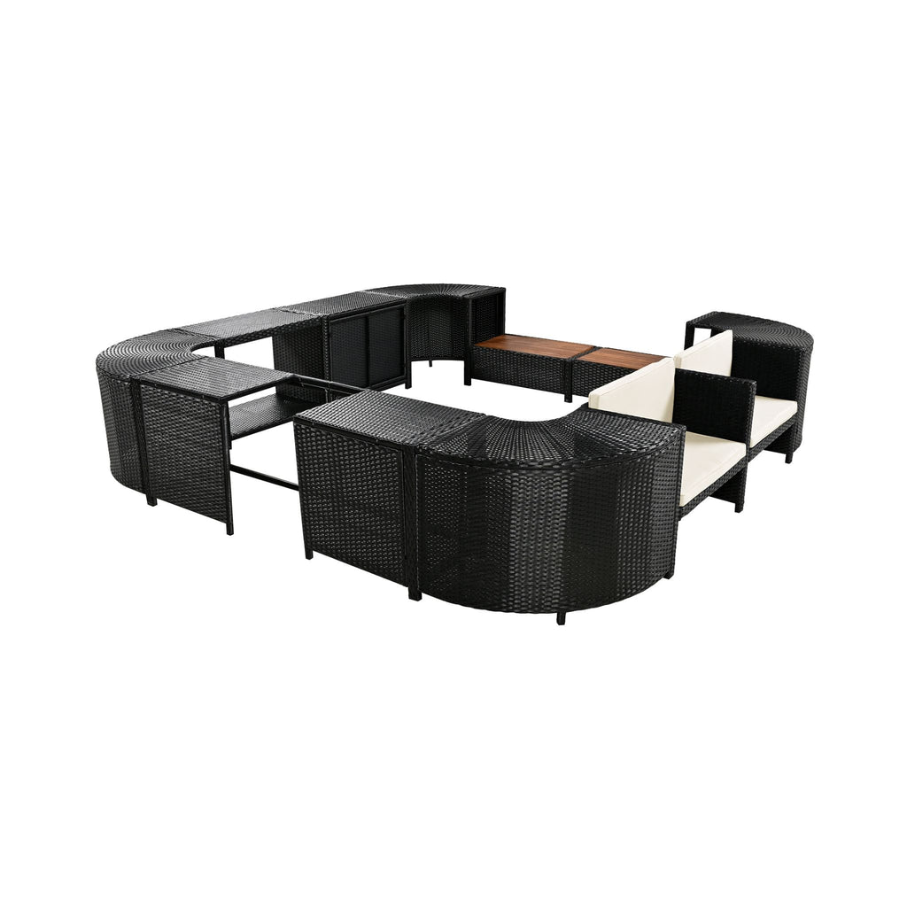 Large Outdoor Quadrilateral Spa Surround Rattan Sectional Sofa Set With Storage Compartments (SAK80217)