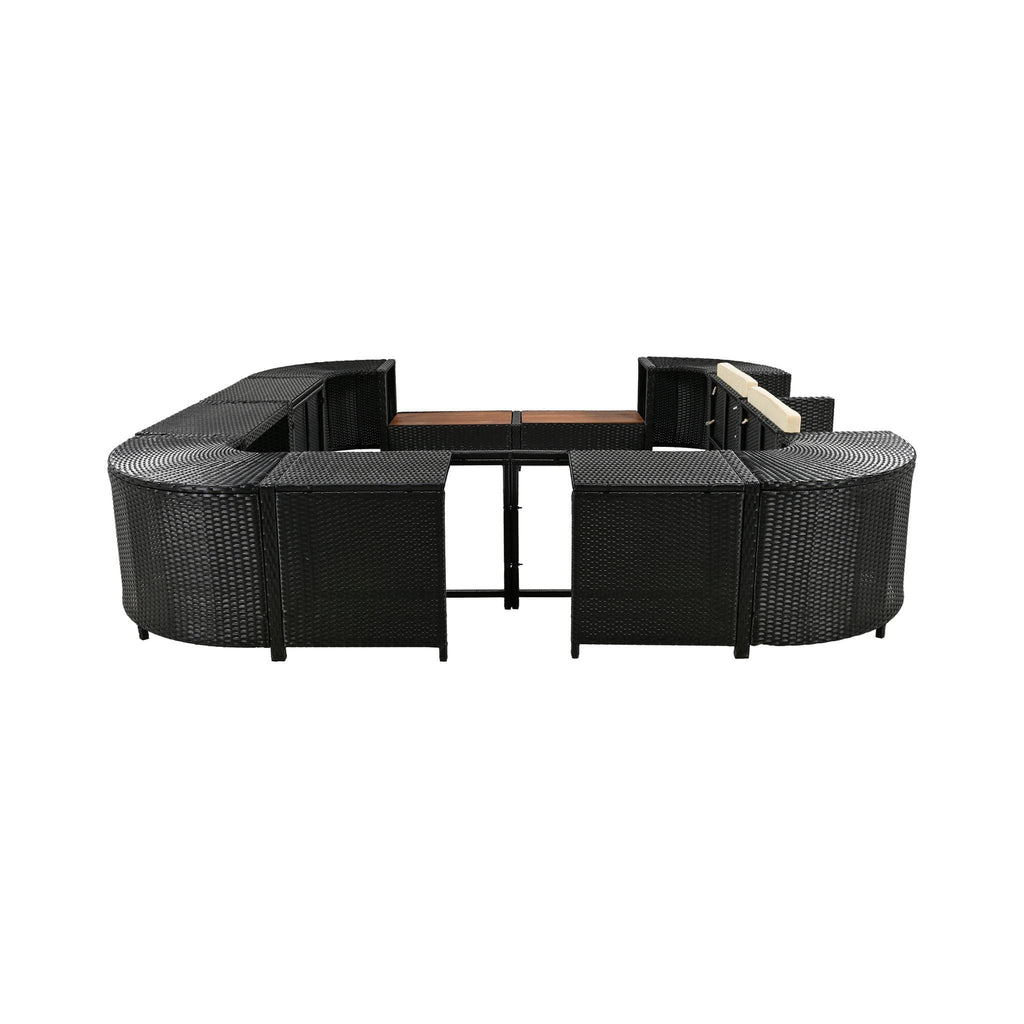 Large Outdoor Quadrilateral Spa Surround Rattan Sectional Sofa Set With Storage Compartments (SAK80217)