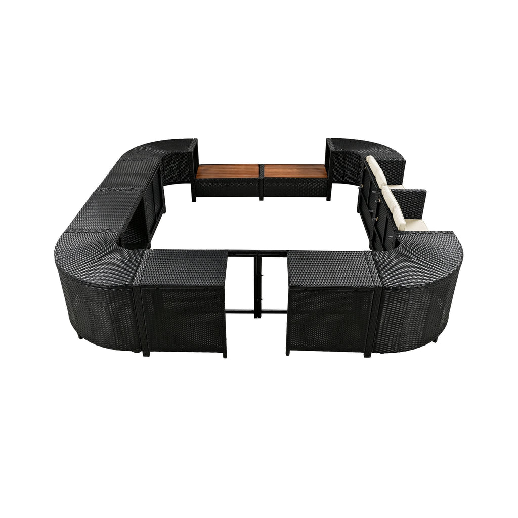 Large Outdoor Quadrilateral Spa Surround Rattan Sectional Sofa Set With Storage Compartments (SAK80217)