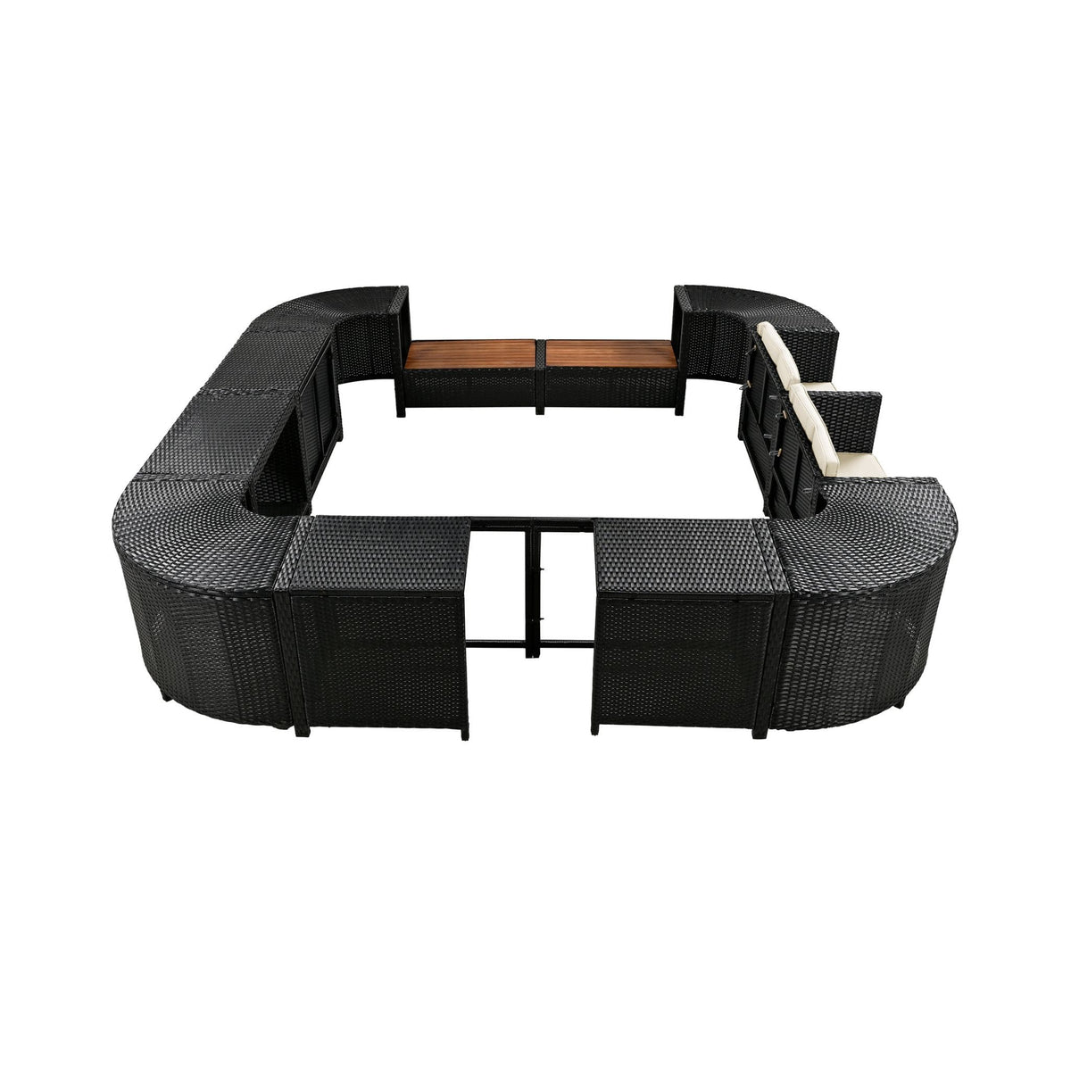 Large Outdoor Quadrilateral Spa Surround Rattan Sectional Sofa Set With Storage Compartments (SAK80217)