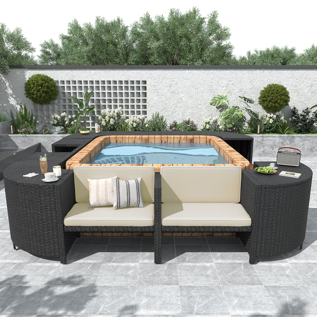 Large Outdoor Quadrilateral Spa Surround Rattan Sectional Sofa Set With Storage Compartments (SAK80217)