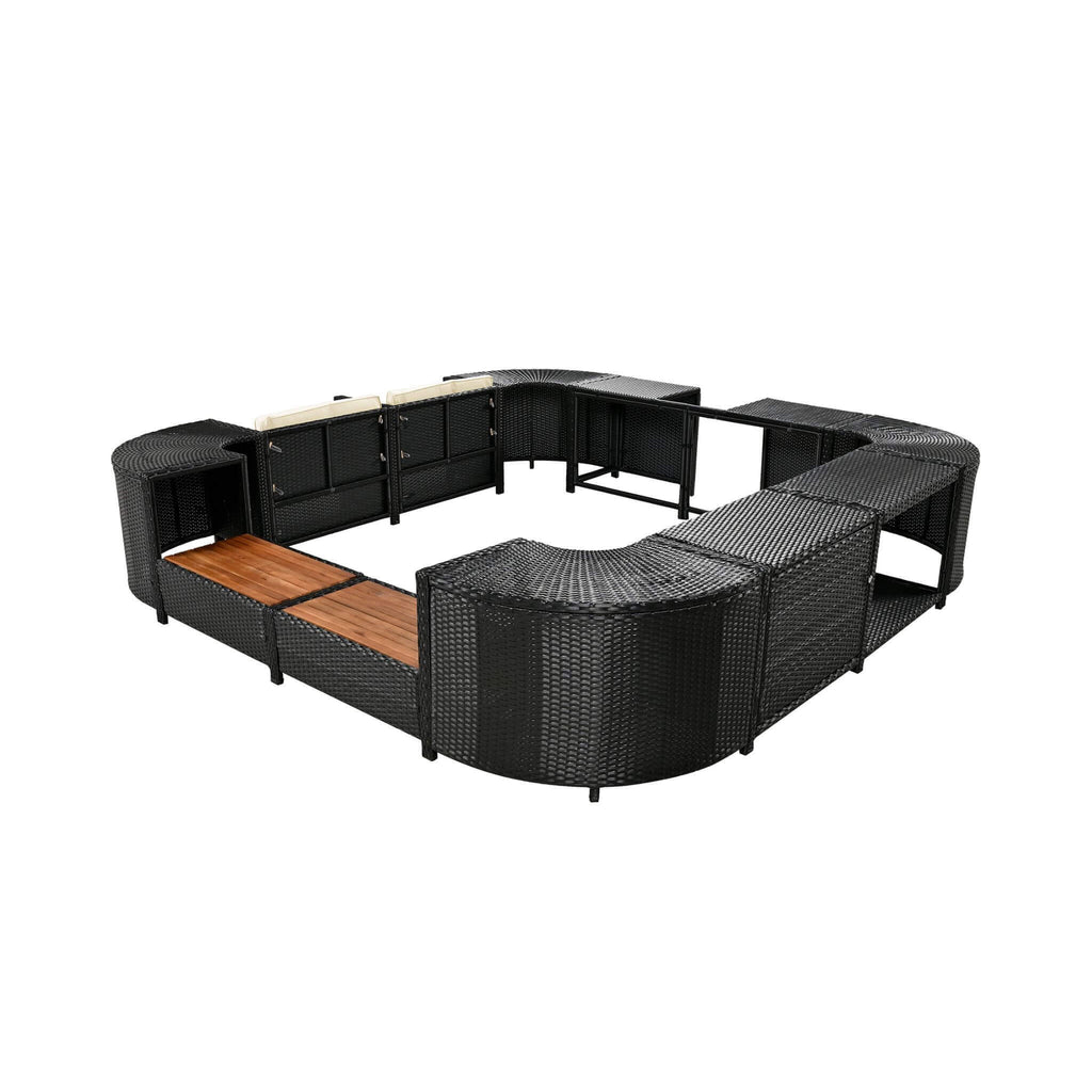 Large Outdoor Quadrilateral Spa Surround Rattan Sectional Sofa Set With Storage Compartments (SAK80217)