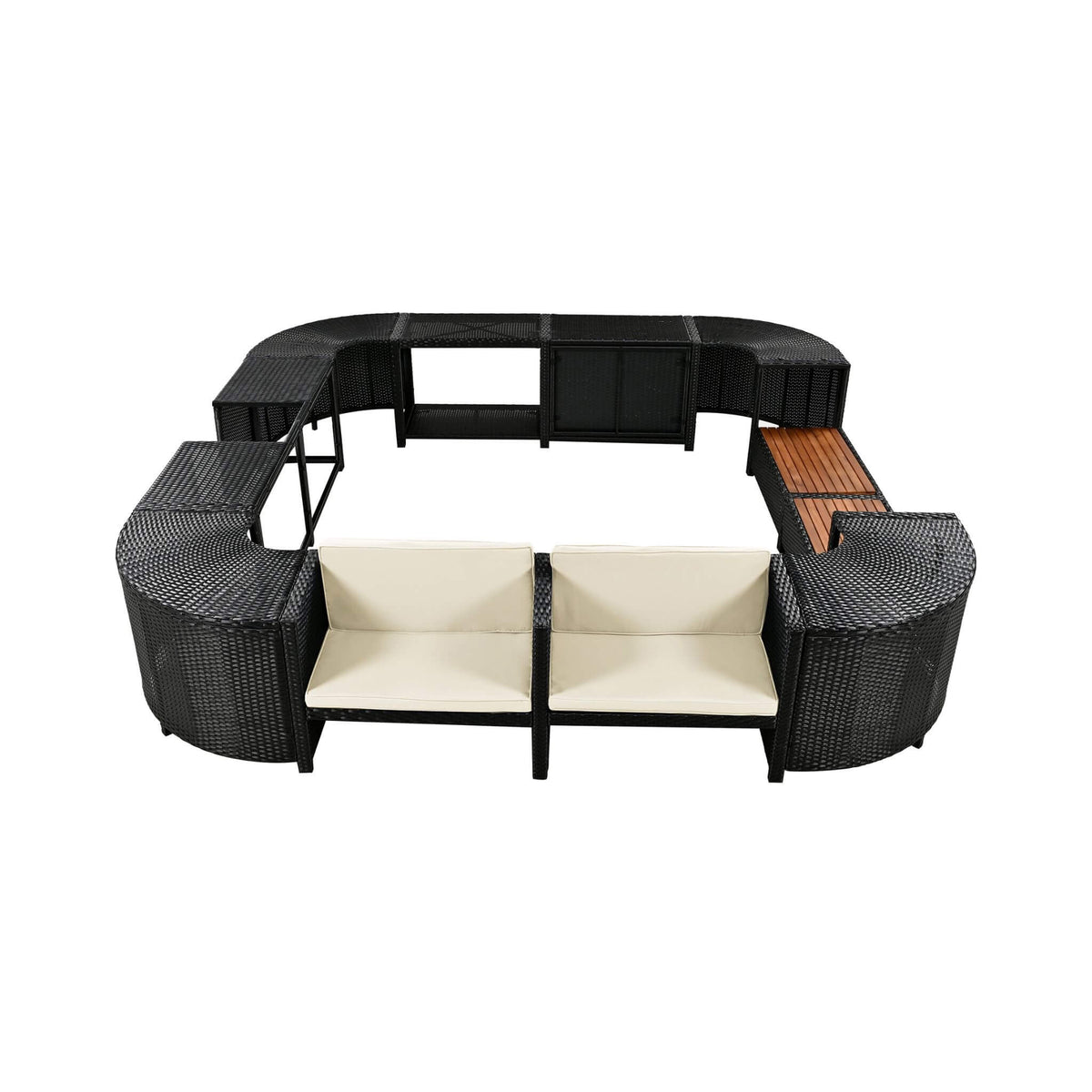 Large Outdoor Quadrilateral Spa Surround Rattan Sectional Sofa Set With Storage Compartments (SAK80217)
