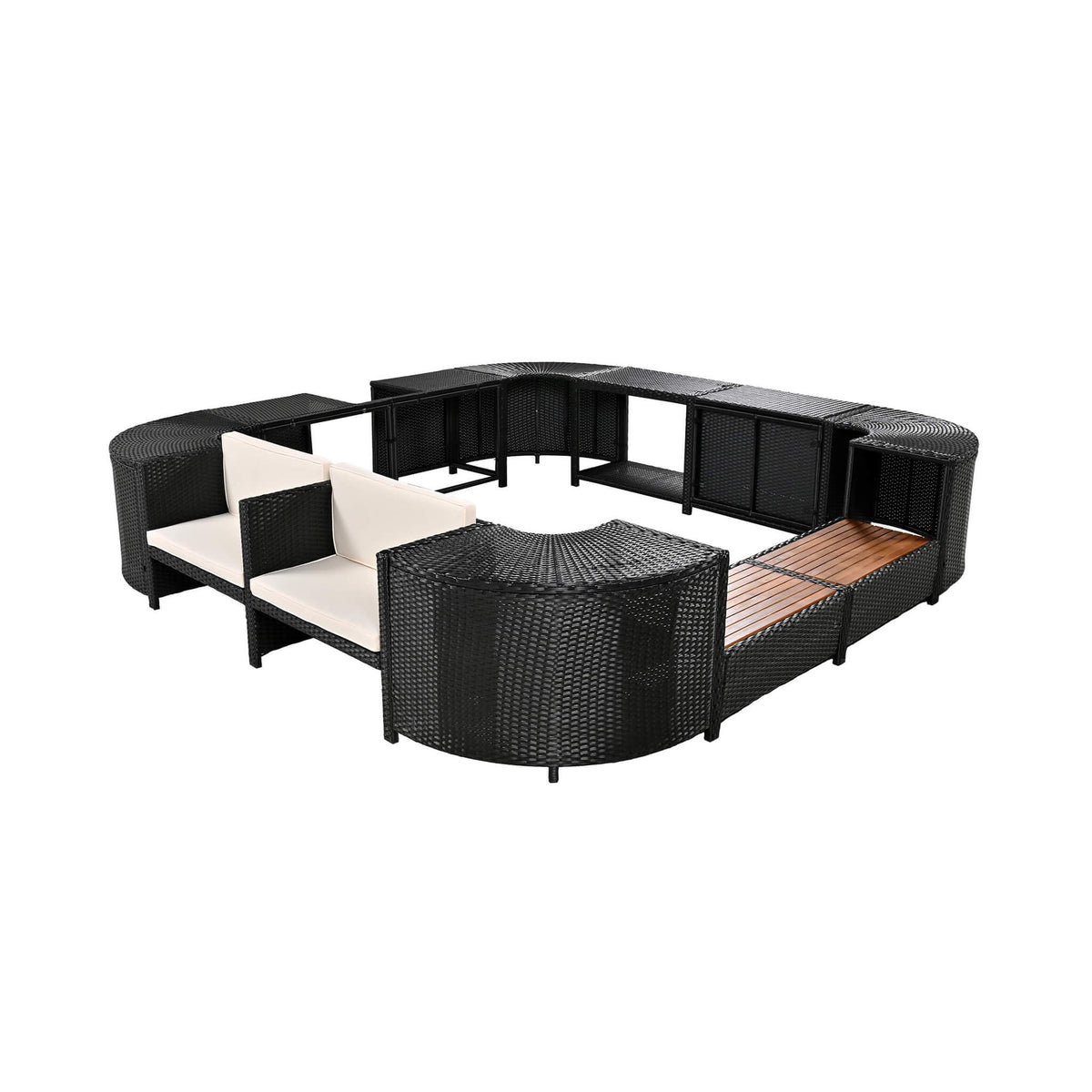 Large Outdoor Quadrilateral Spa Surround Rattan Sectional Sofa Set With Storage Compartments (SAK80217)