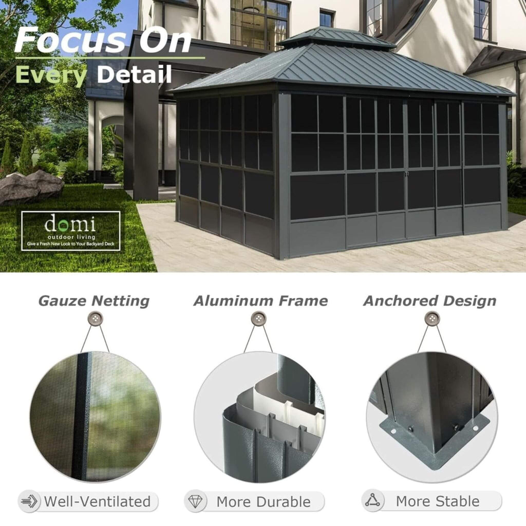 [12X14FT] Veranda Large Heavy-Duty All-Season Steel Top Aluminum Double Roof Backyard Sunroom (SAK97284)