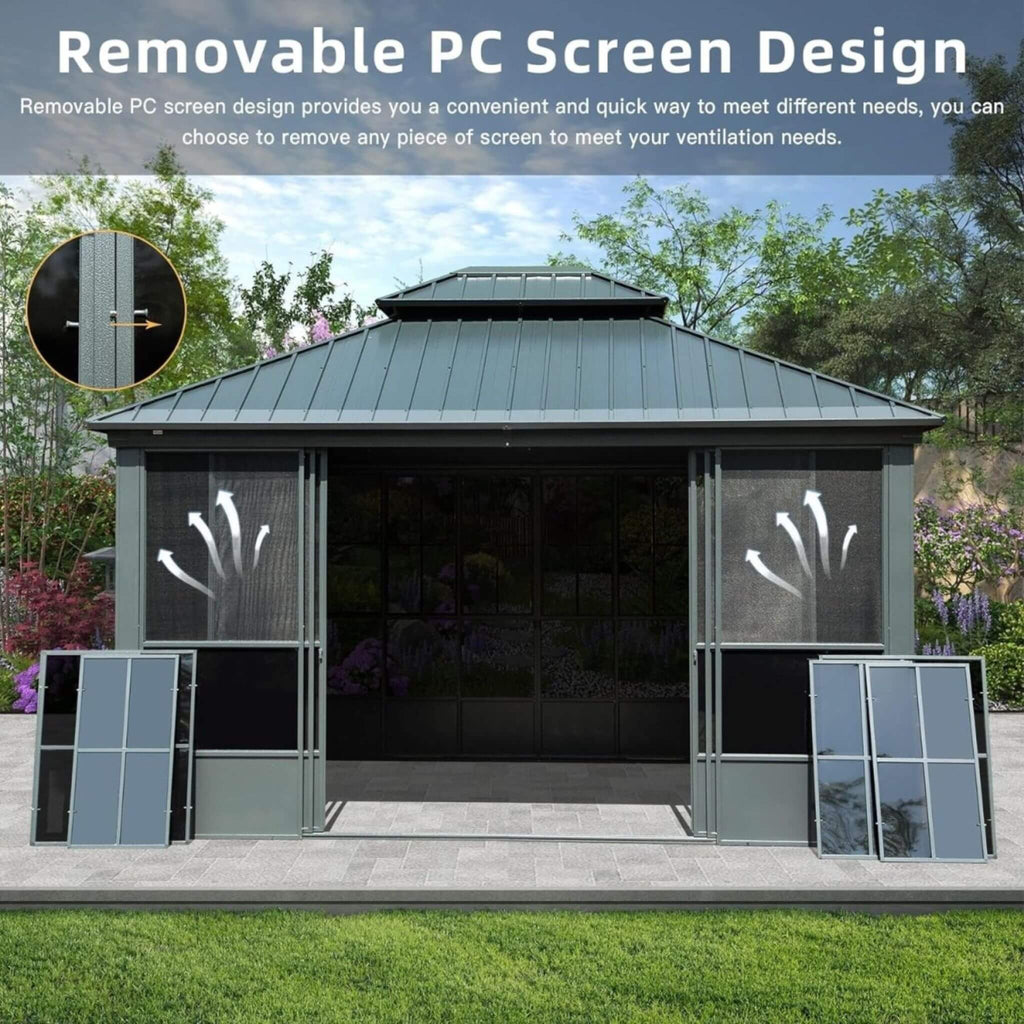 [12X14FT] Veranda Large Heavy-Duty All-Season Steel Top Aluminum Double Roof Backyard Sunroom (SAK97284)