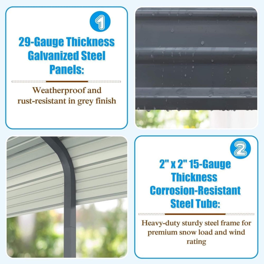 [12X20FT] Premium Modern Heavy-Duty Outdoor Alloy Steel Carport Canopy (SAK91486)