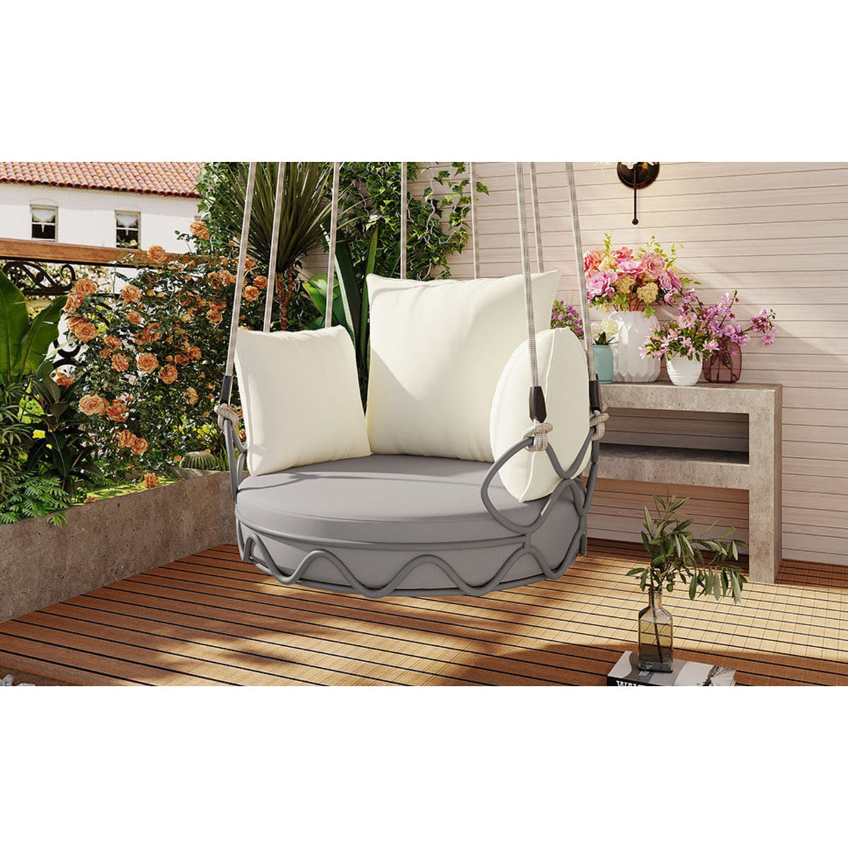 Luxury Outdoor Hanging Basket Porch Swing Chair With UV Resistant Cushions (SAK95678)