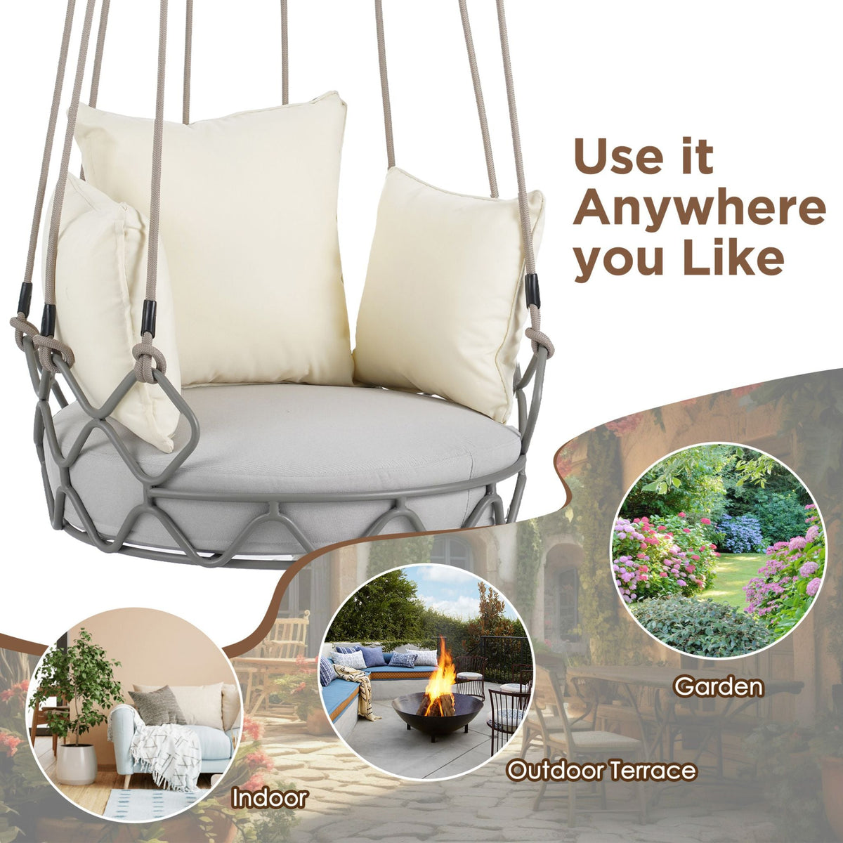 Luxury Outdoor Hanging Basket Porch Swing Chair With UV Resistant Cushions (SAK95678)