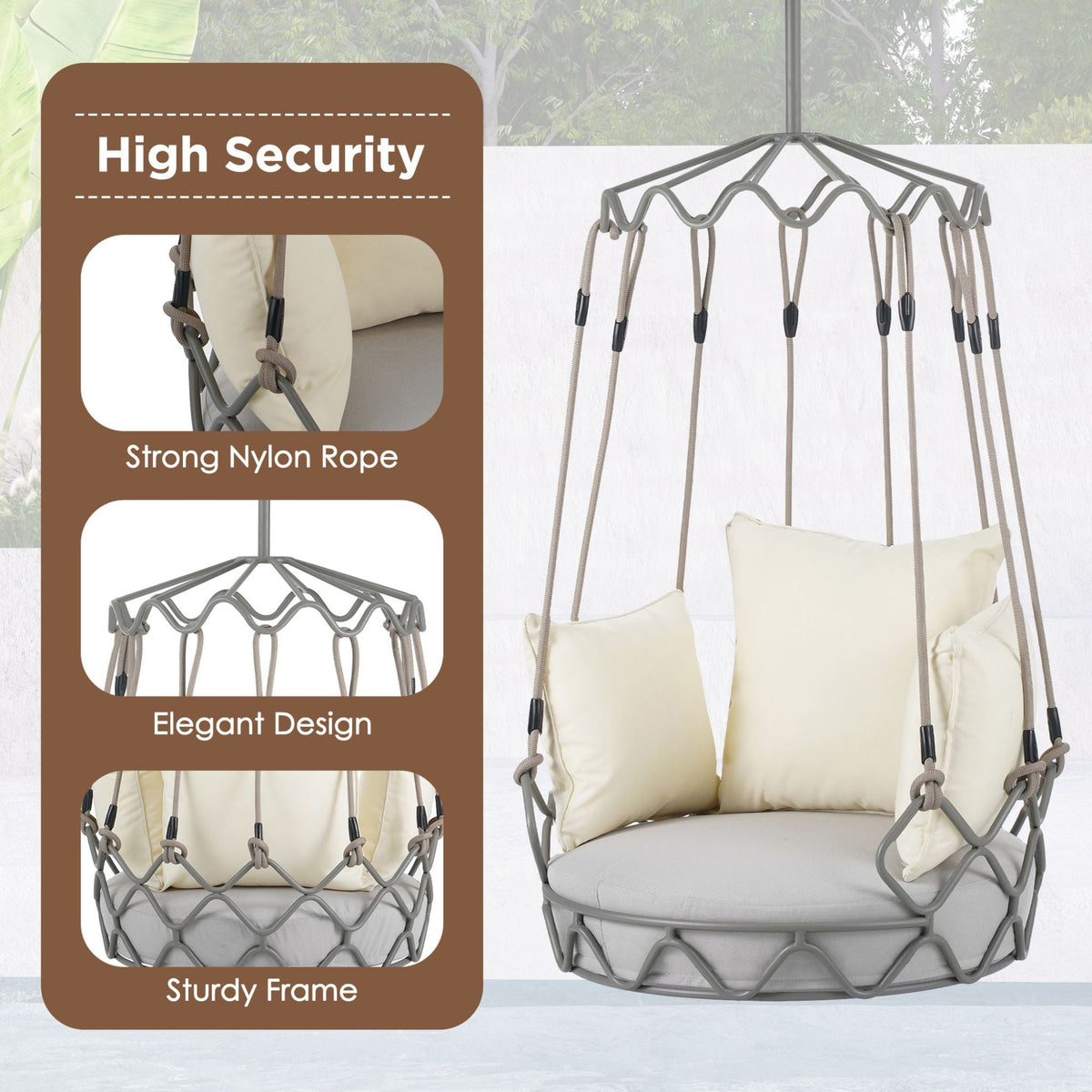 Luxury Outdoor Hanging Basket Porch Swing Chair With UV Resistant Cushions (SAK95678)