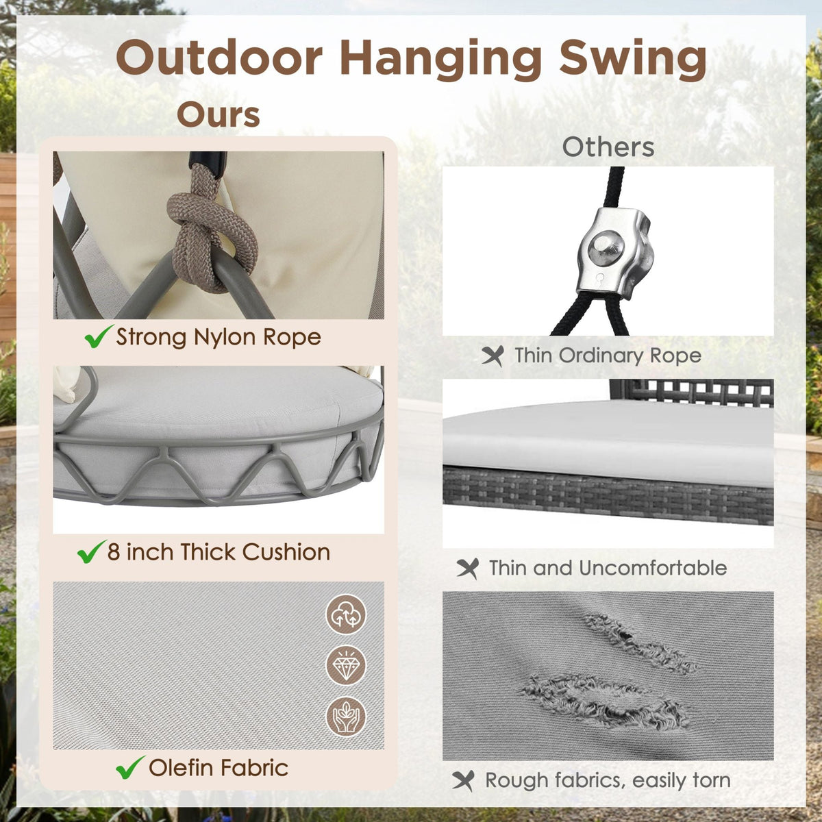 Luxury Outdoor Hanging Basket Porch Swing Chair With UV Resistant Cushions (SAK95678)