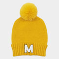 -M- Initial Monogram Faux Fur Pom Pom Knit Beanie Hat