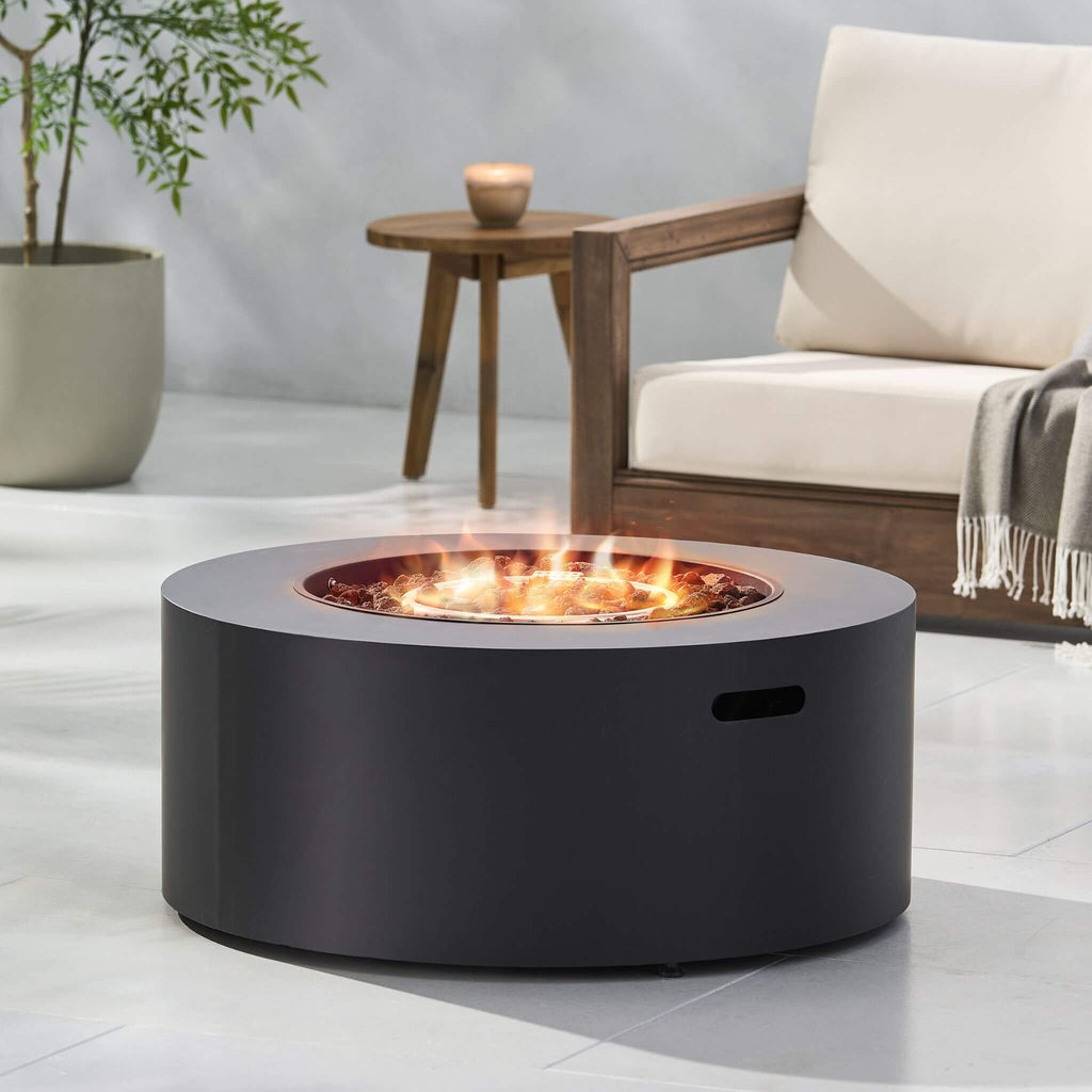 Modern 32-Inch 40K BTU Round Iron Propane Fire Pit (SAK29102)