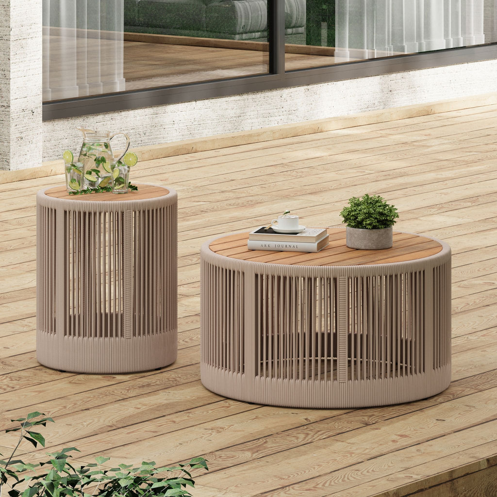 Modern Rustic Coffee Table & Side Table With Woven Rope Design (SAK56739)