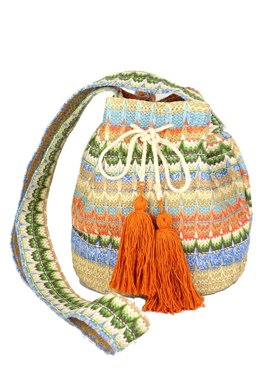 Multi Color Geometric Pattern Bucket Bag