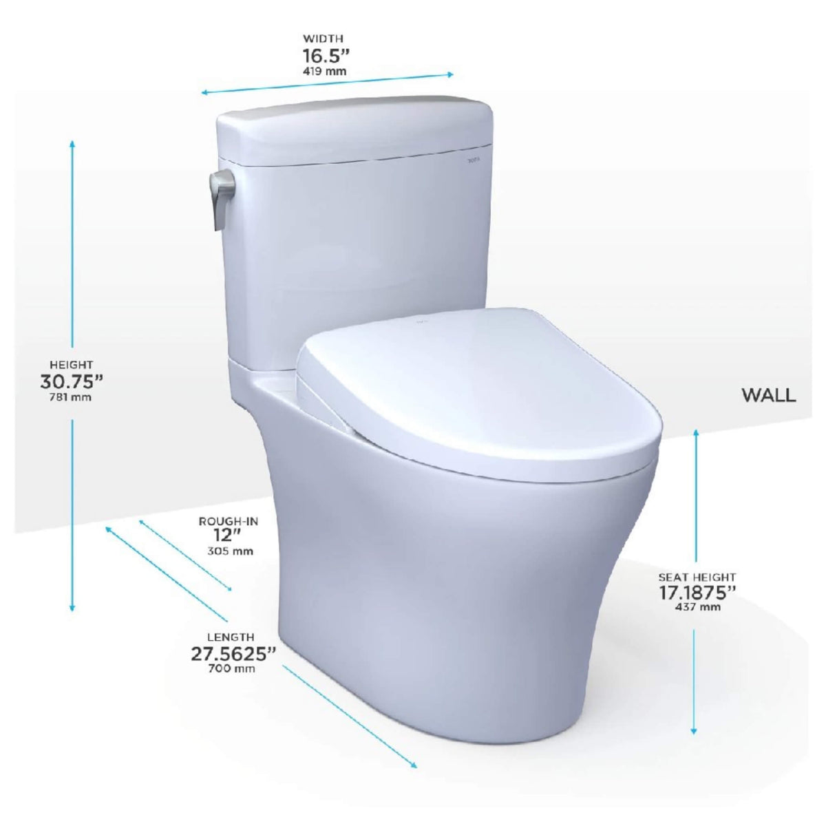 [MW4364736CEMFGN#01] TOTO Aquia IV Cube 1.28 GPF And 0.9 GPF Dynamax Tornado Flush Toilet With Washlet S7A Bidet Seat (SAK74285)
