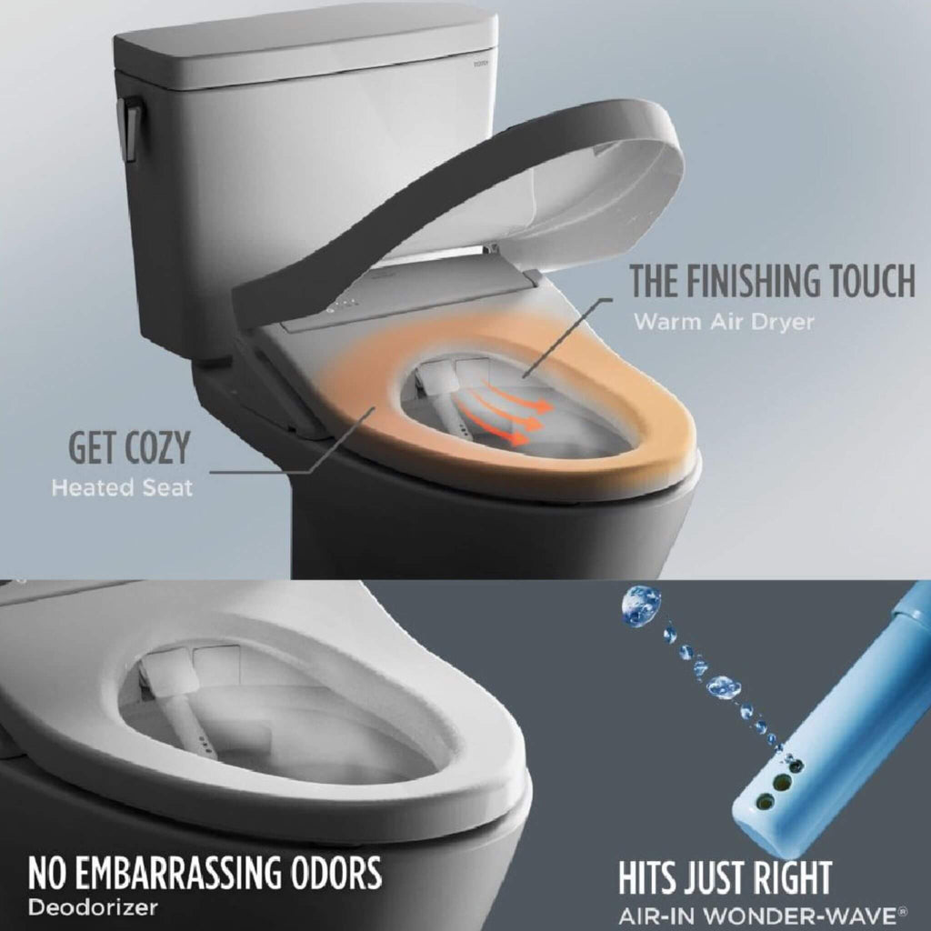 [MW7764736CEFG#01] TOTO Drake 1.28 GPF Elongated Chair Height Toilet W/ Washlet S7A Auto Heated Bidet Seat & EWater+ Technlogy (SAK95423)