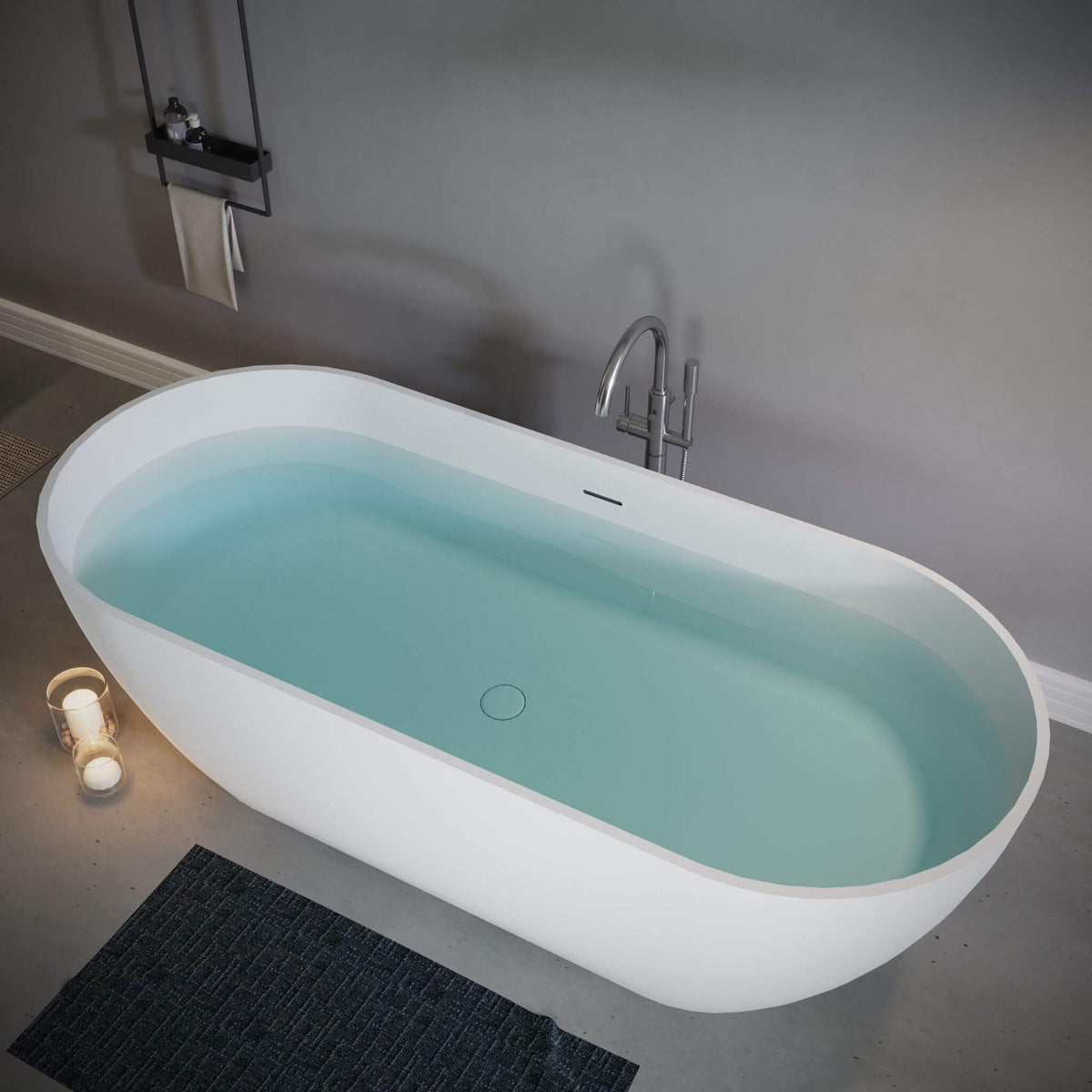 Wavecrest 59-Inch Luxury Solid Surface Matte White Freestanding Soaking Tub (SAK95320)