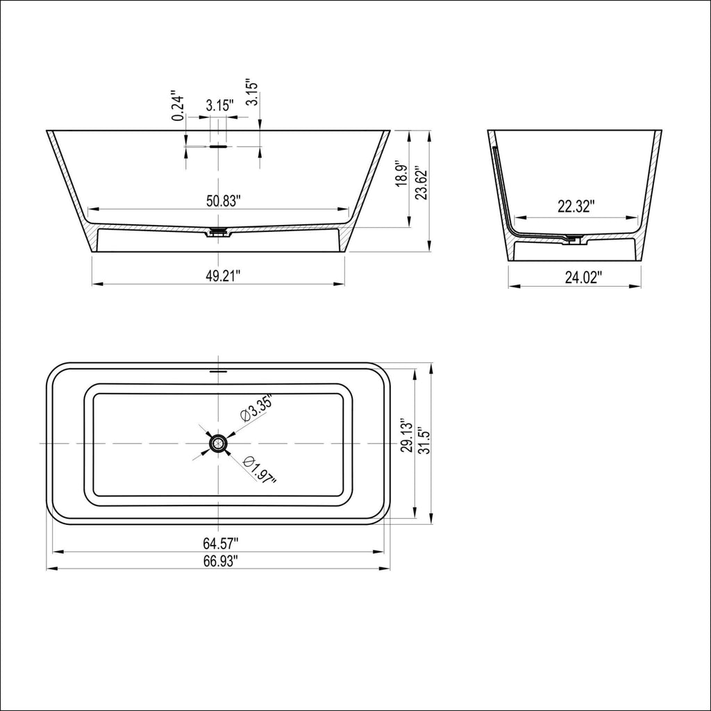 Cascade 67-Inch Luxury Freestanding Solid Surface Soaking Bathtub (SAK51920)