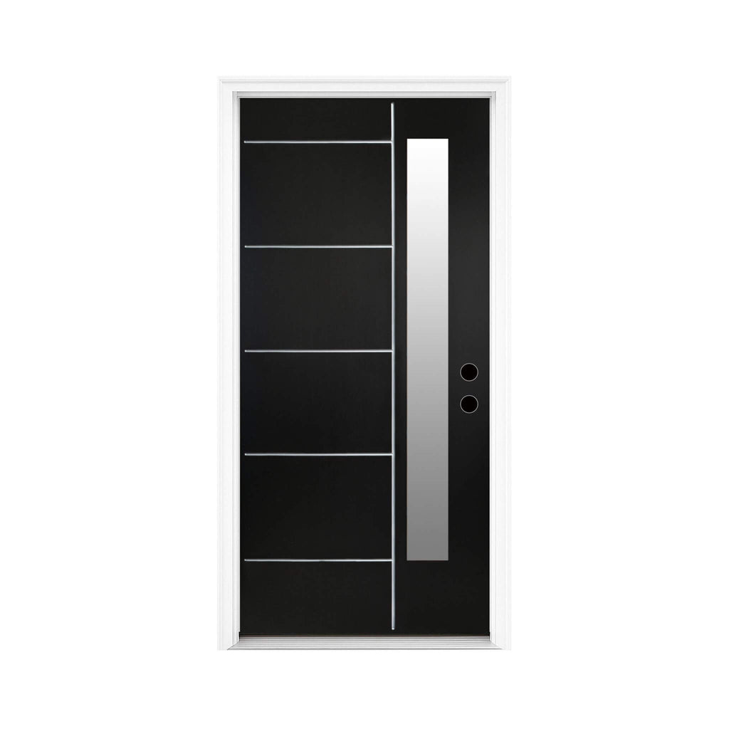 [36X80-Inch] Black Modern Left Inswing Fiberglass Entry Door With Frosted Glass (SAK25849)