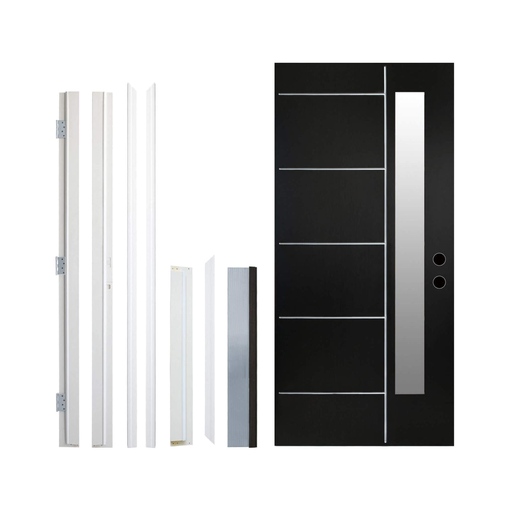 [36X80-Inch] Black Modern Left Inswing Fiberglass Entry Door With Frosted Glass (SAK25849)