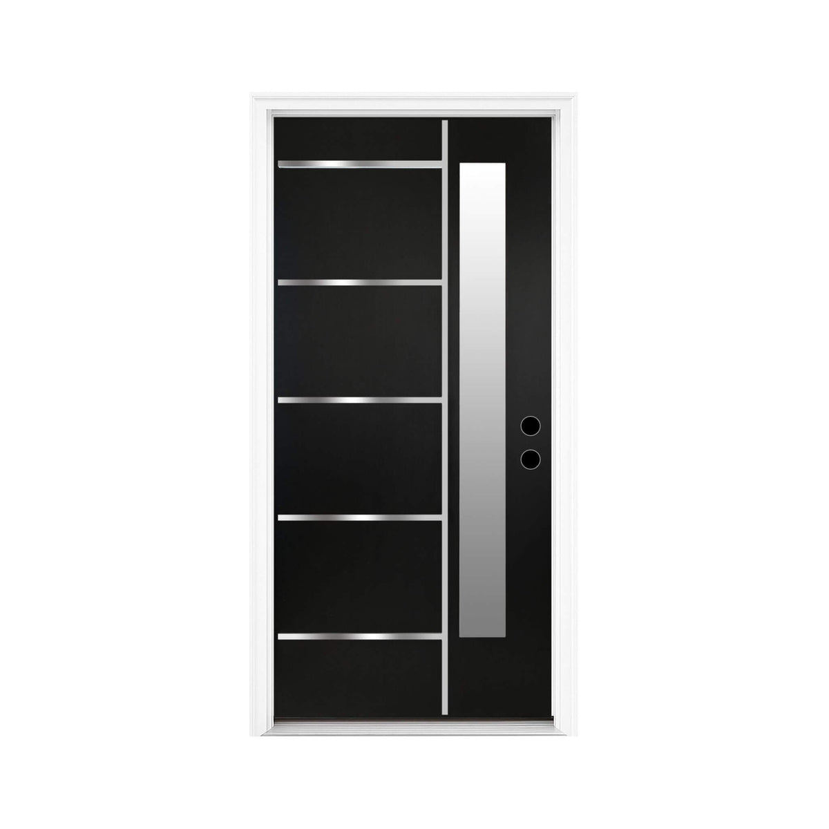 [36X80-Inch] Black Modern Left Inswing Fiberglass Front Door With Frosted Glass [4-9/16 Frame] (SAK96731)